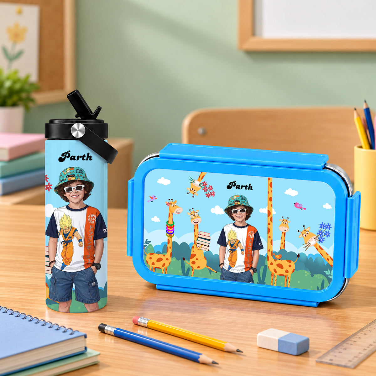 Giraffe Combo (Bento Lunch Box + Water Bottle)