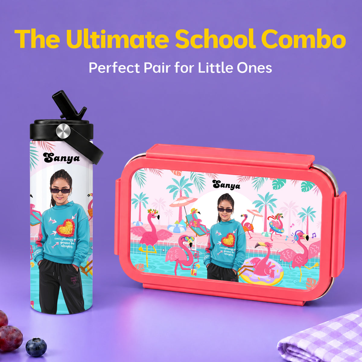 Flamingo Combo (Bento Lunch Box + Water Bottle)