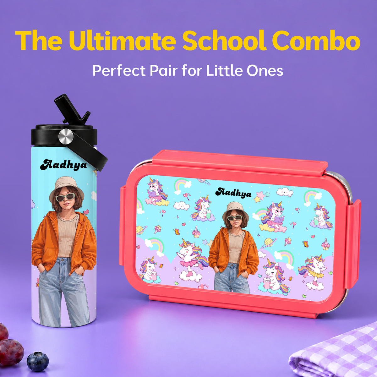 Unicorn Combo (Bento Lunch Box + Water Bottle)