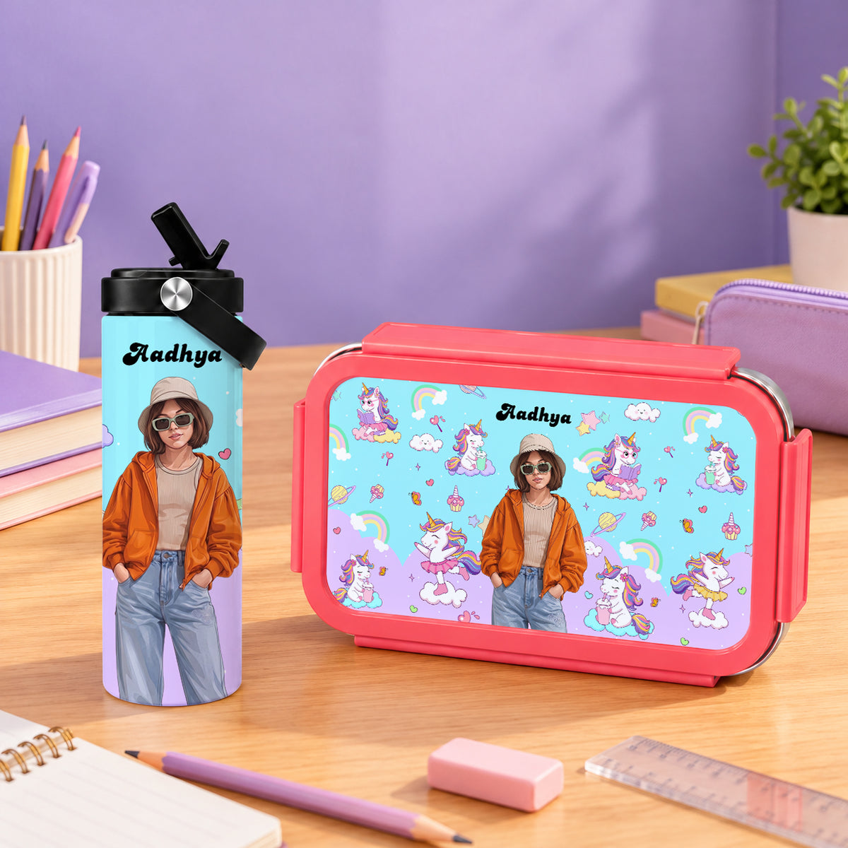 Unicorn Combo (Bento Lunch Box + Water Bottle)
