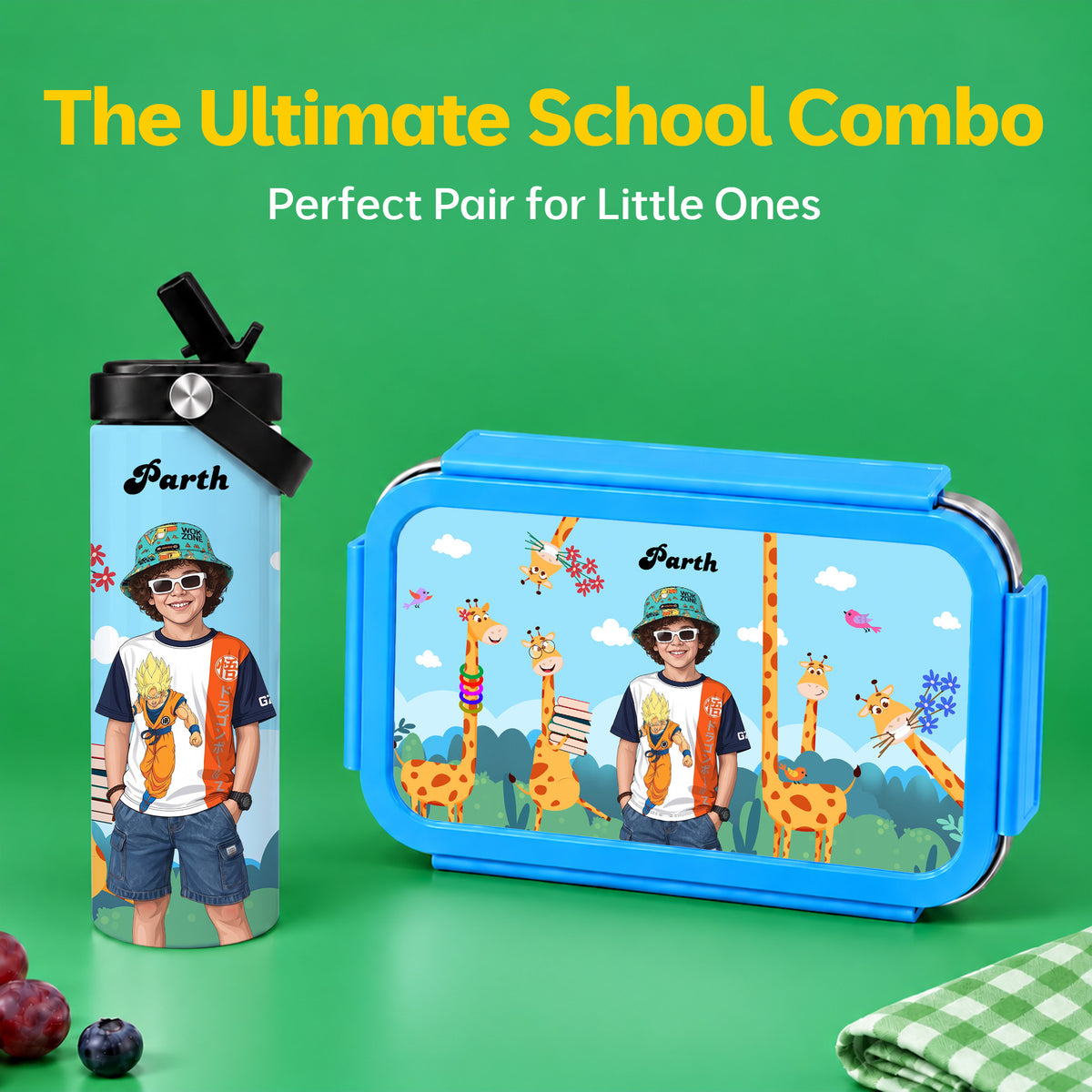 Giraffe Combo (Bento Lunch Box + Water Bottle)