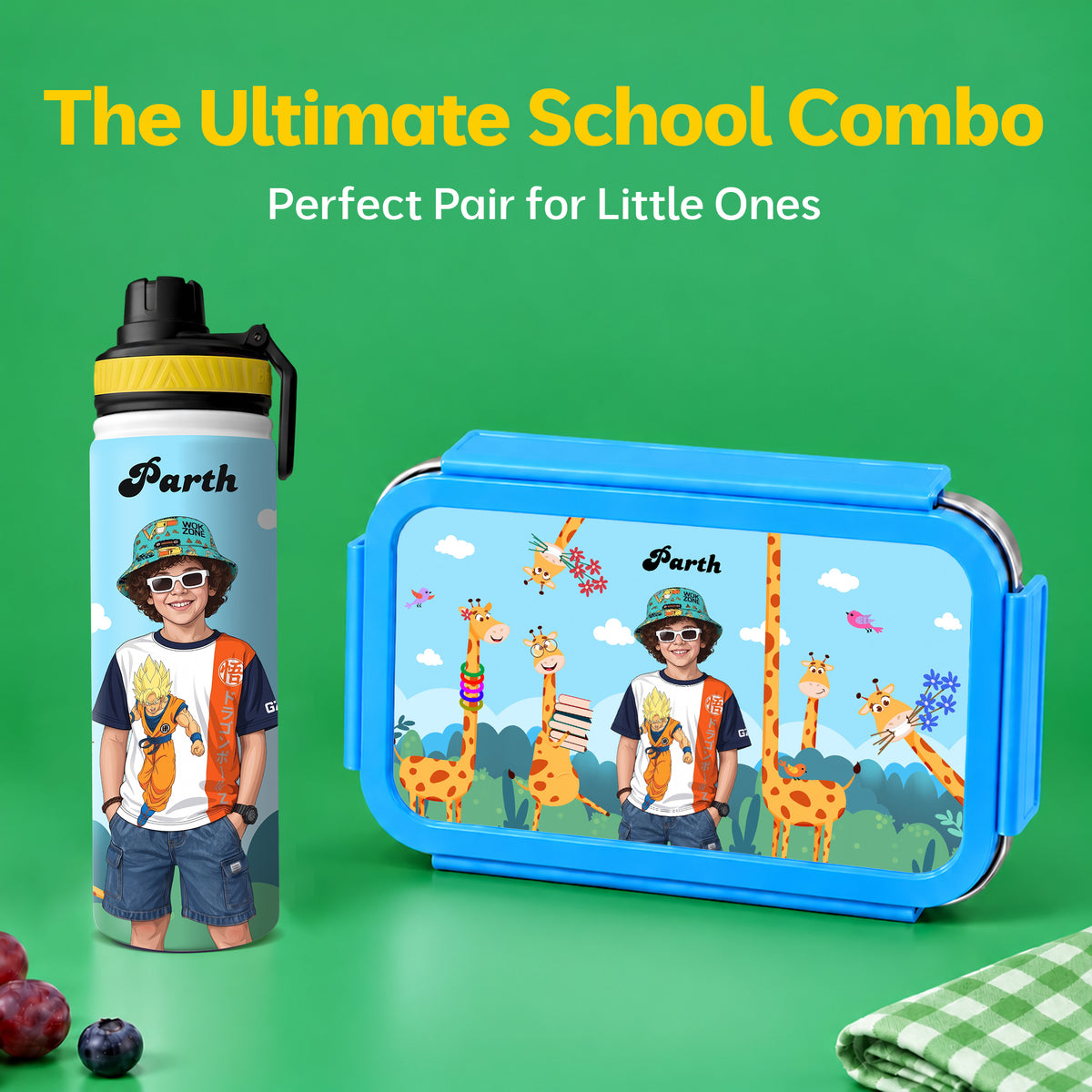 Giraffe Combo - Bento Lunch Box + Water Bottle