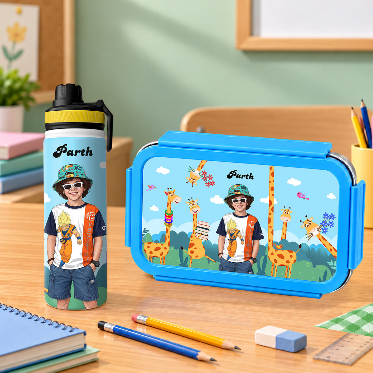 Giraffe Combo - Bento Lunch Box + Water Bottle
