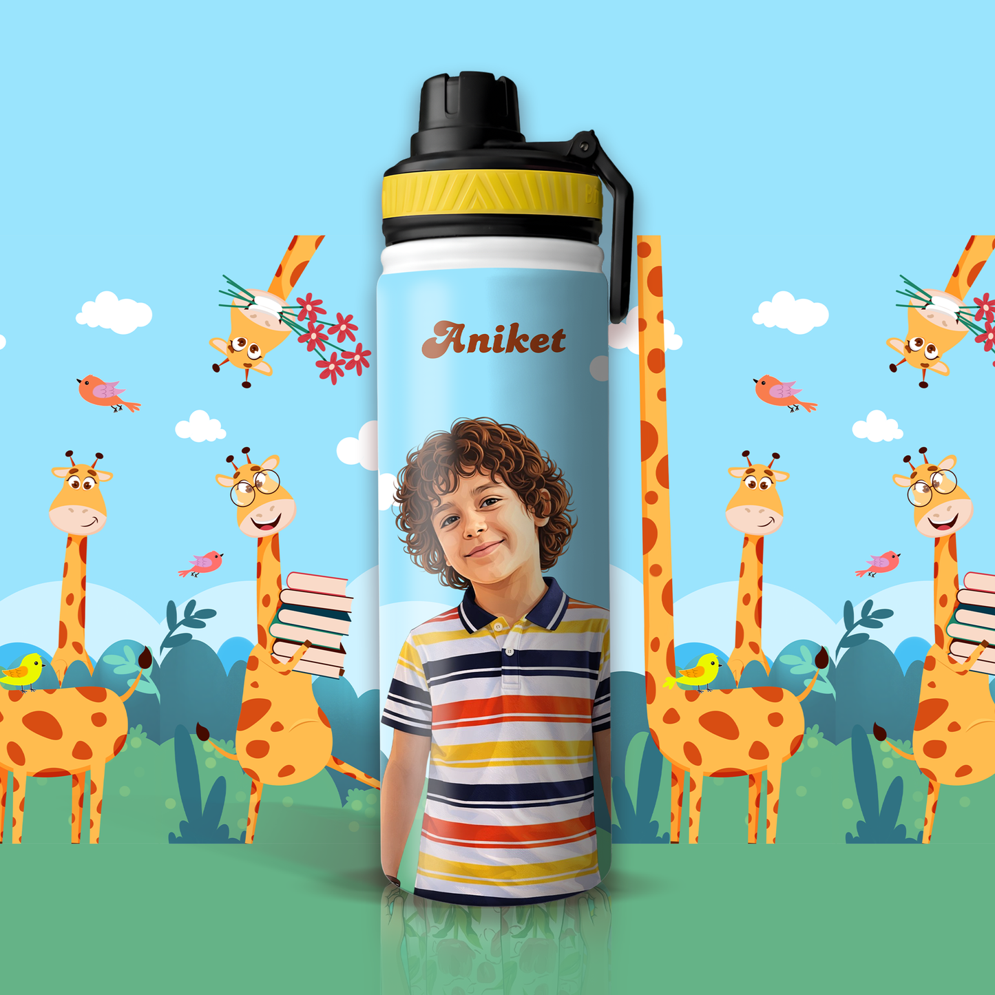Personalized Giraffe Kids Stainless Steel Water Bottle