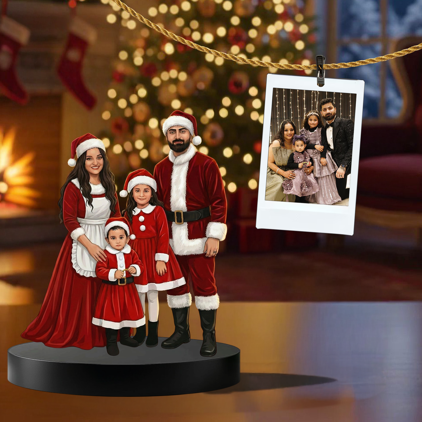 Personalized Family 4 Santa Caricature Figurine