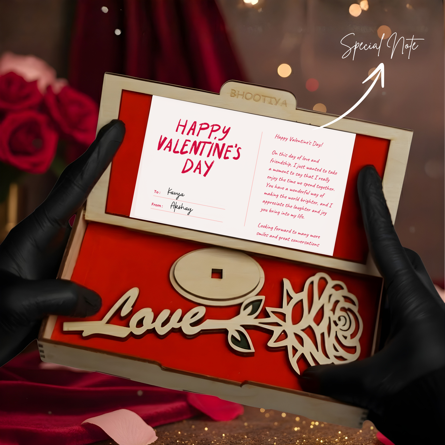 Valentine Wooden Rose with Stand | Premium Love Keepsake Gift