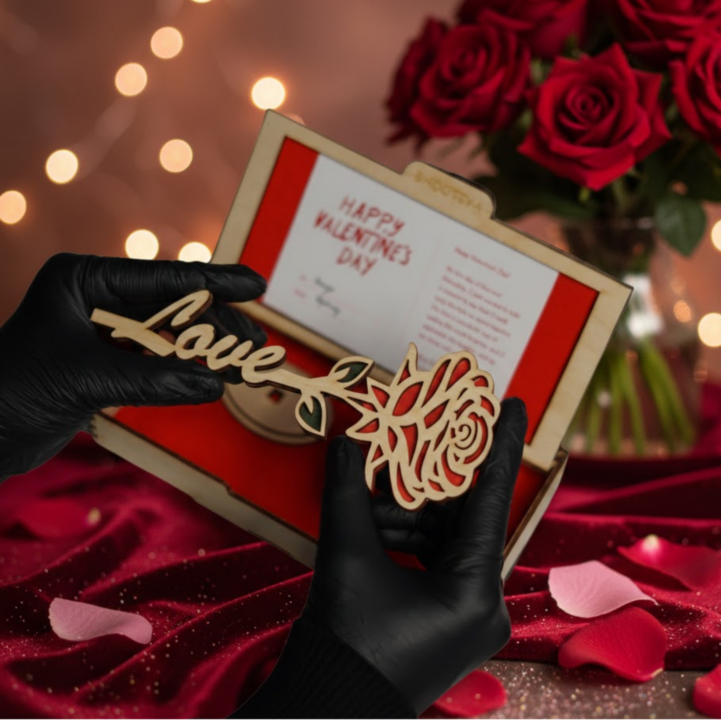 Valentine Wooden Rose with Stand | Premium Love Keepsake Gift