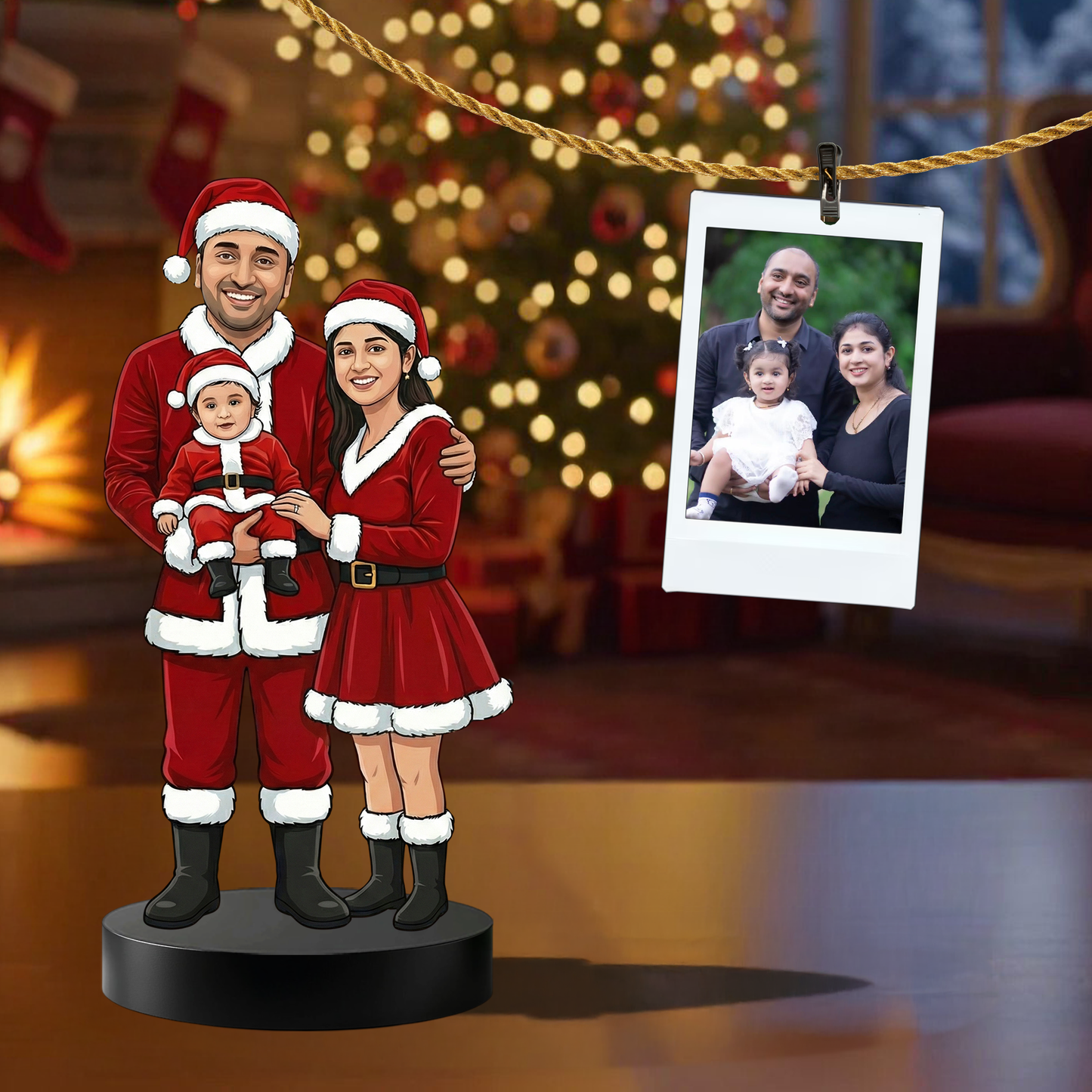 Personalized Family 3 Santa Caricature Figurine