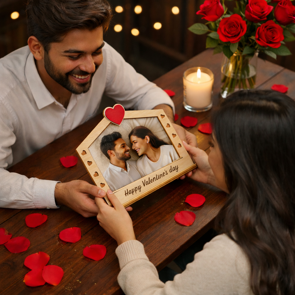 Wooden Photo Frame with Heart Design | Valentine’s Day Love Keepsake Gift