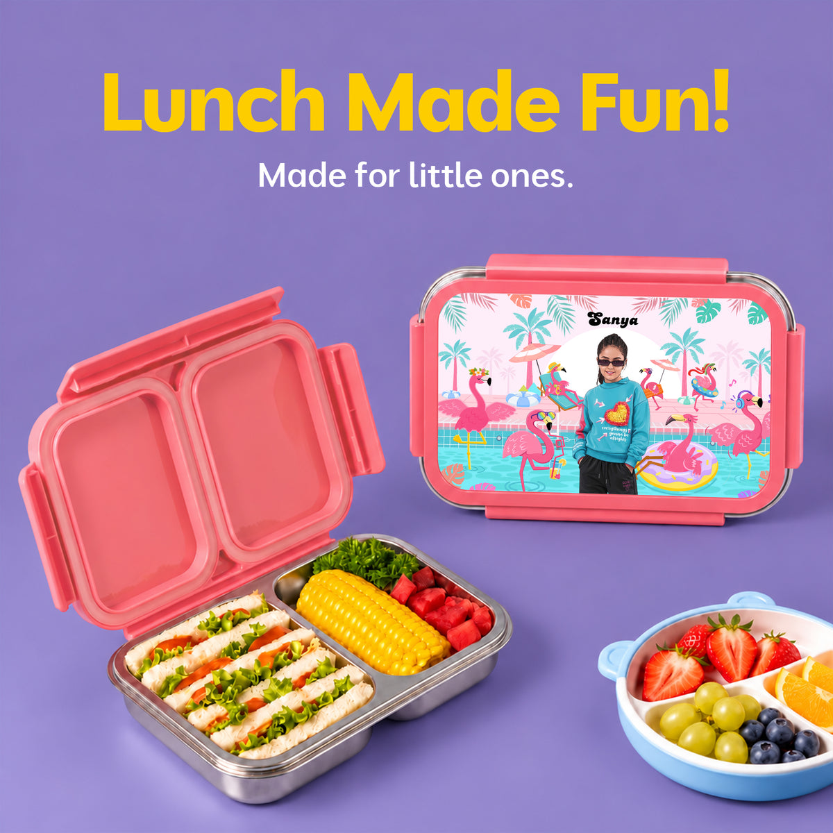 Bento Lite - Flamingo Theme | Personalized Kids Lunch Box