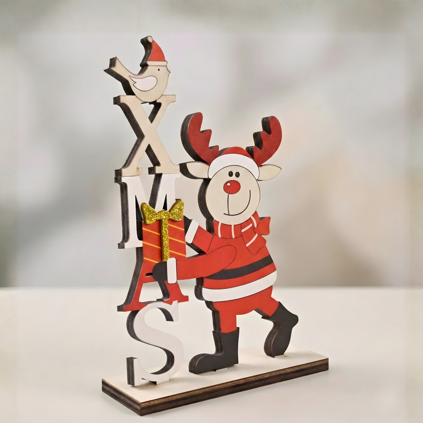 Handcrafted Wooden XMAS Reindeer Ornament – Holiday Home Decor