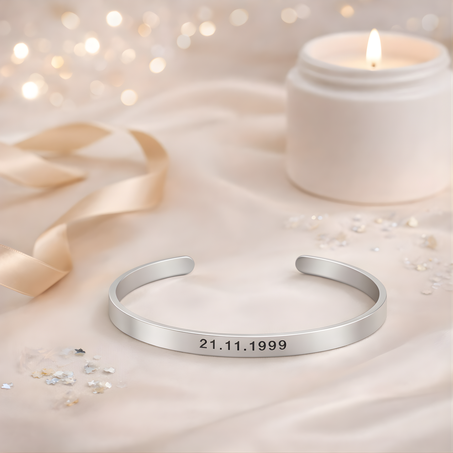 Personalised Cuff Bracelet with FREE Luxury Valentine Wooden Box