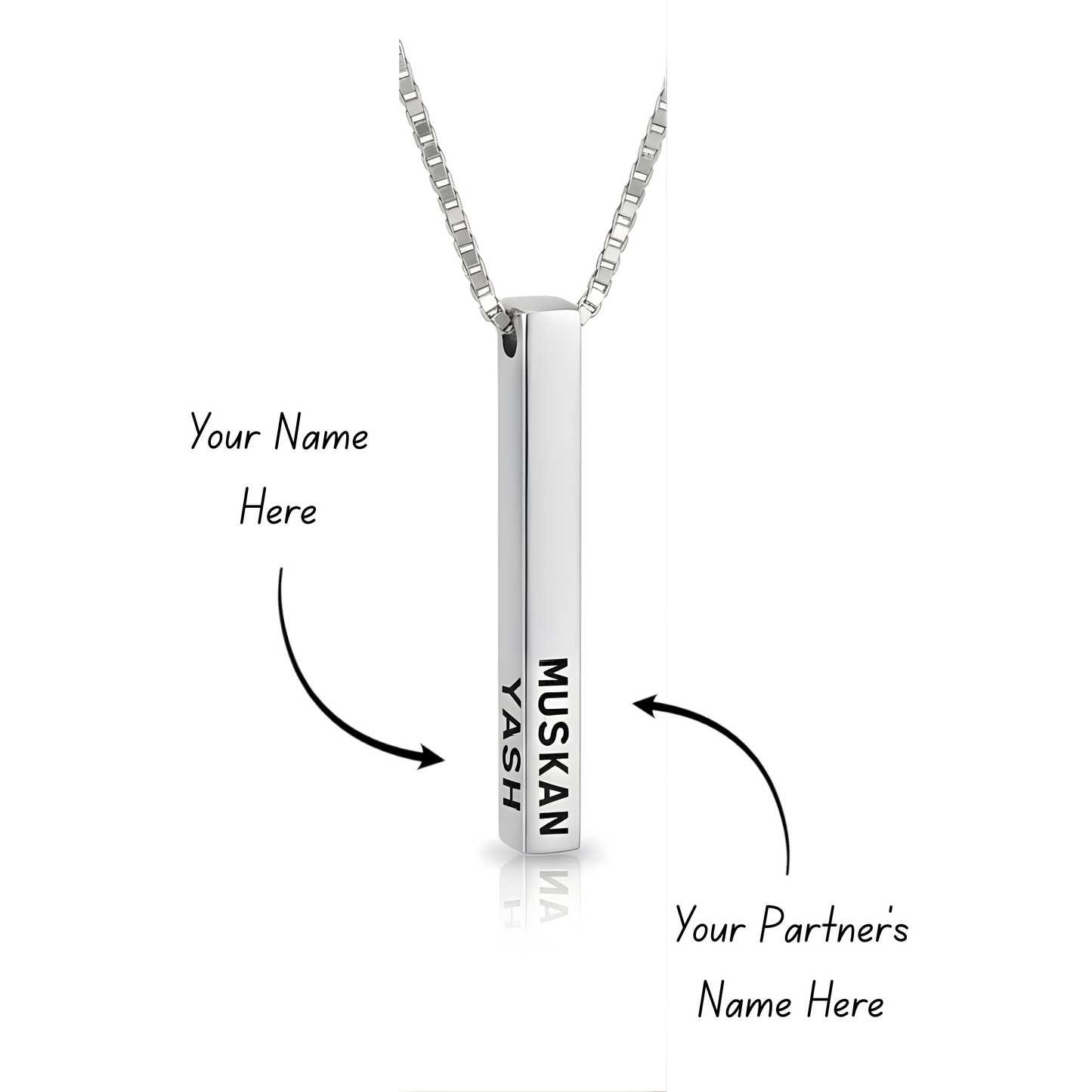 Unisex Bar Engraved 2 Necklace with FREE Luxury Valentine Wooden Box