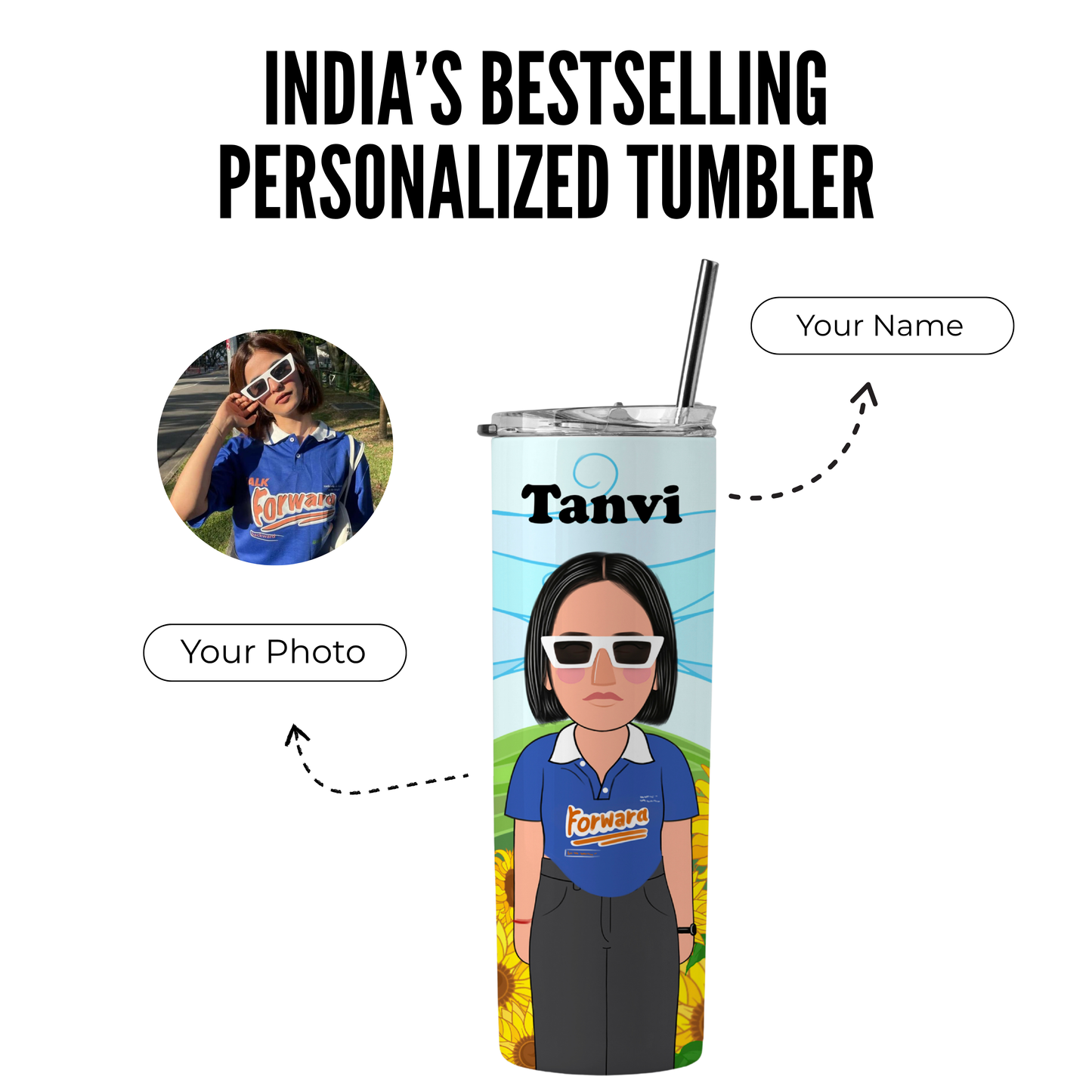 Personalized Stainless Steel Tumbler With Straw
