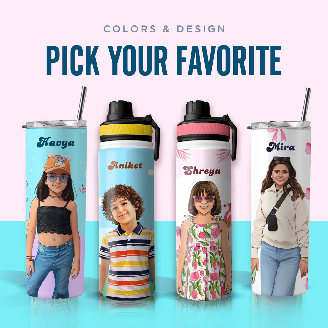 Rakhi special: Personalised Stainless Steel Bottle and Tumbler Combo