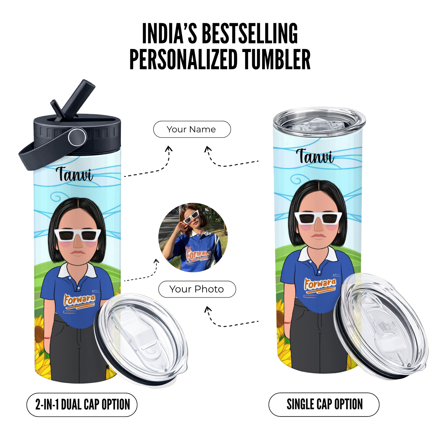 Personalized Stainless Steel Tumbler With Free Steel Straw