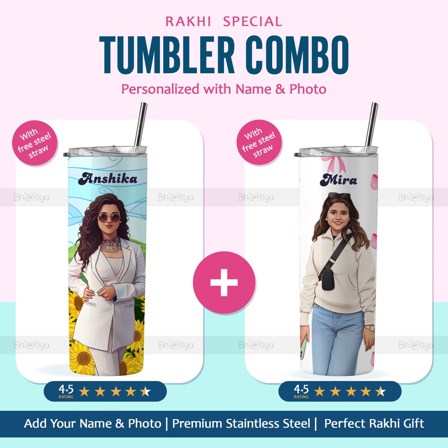 Rakhi special: Personalised Stainless Steel Bottle and Tumbler Combo