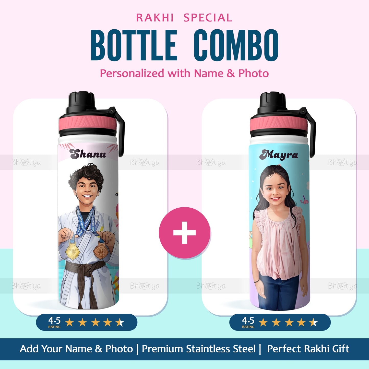 Rakhi special: Personalised Stainless Steel Bottle and Tumbler Combo