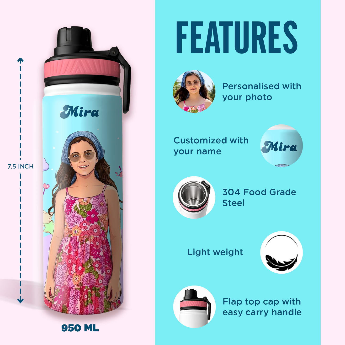 Personalized Unicorn Kids Stainless Steel Water Bottle