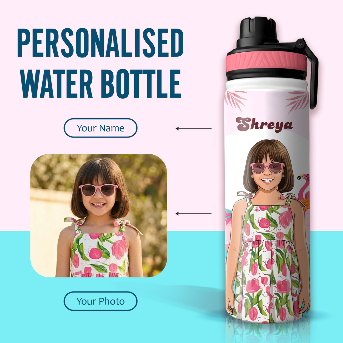 Personalized Flamingo Kids Stainless Steel Water Bottle – Bhootiya