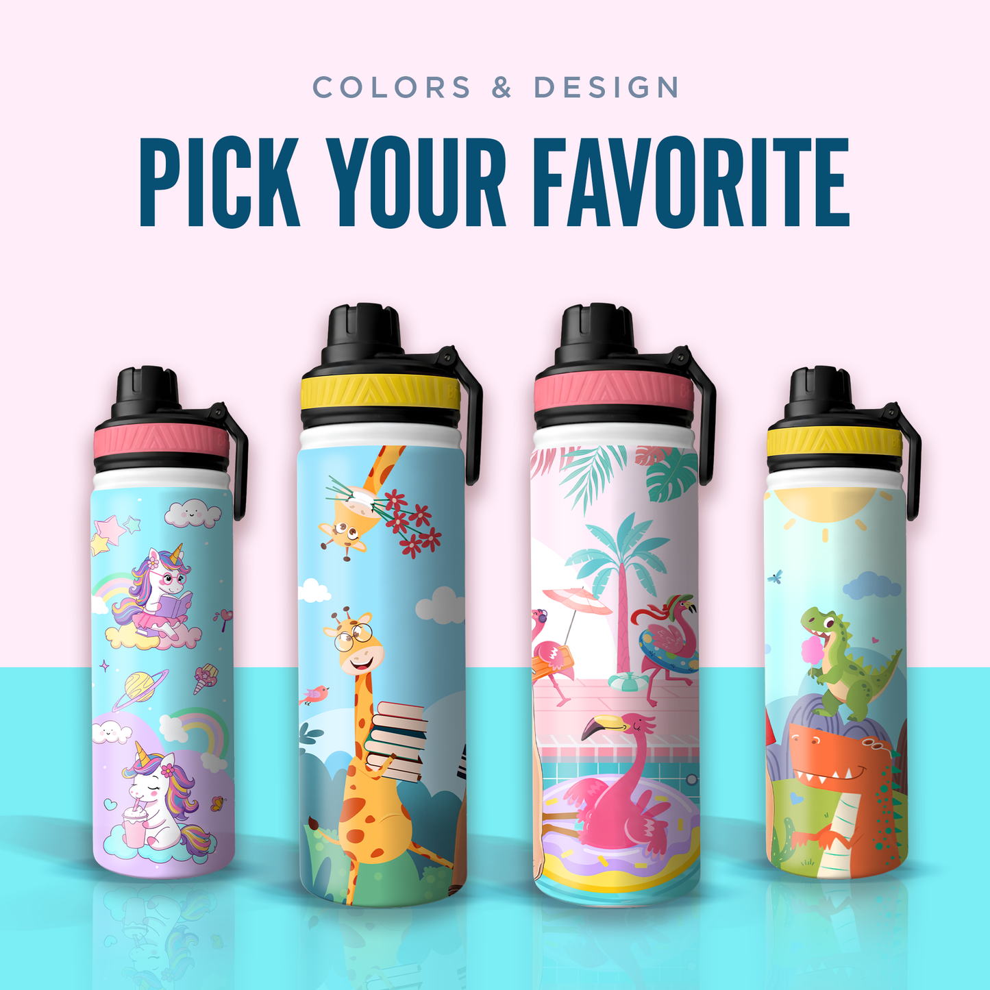 Personalized Flamingo Kids Stainless Steel Water Bottle