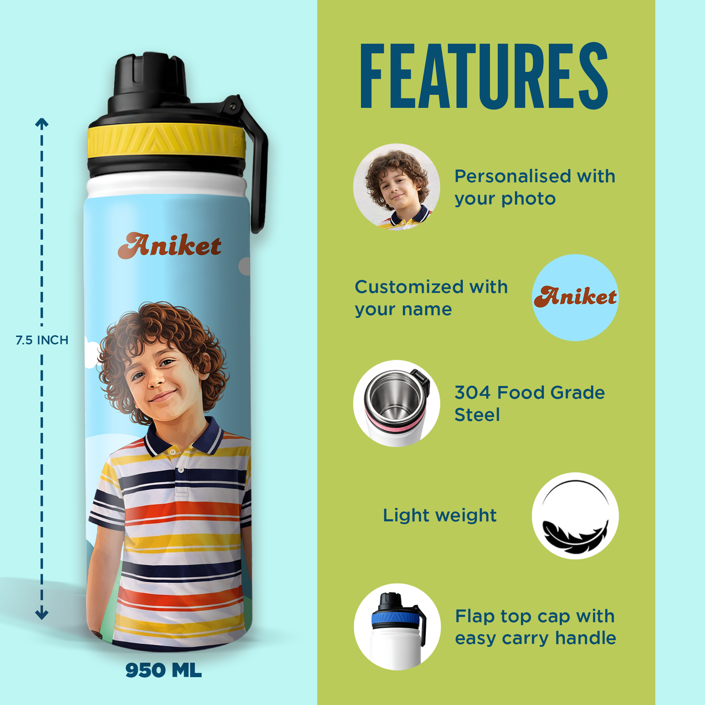 Personalized Giraffe Kids Stainless Steel Water Bottle