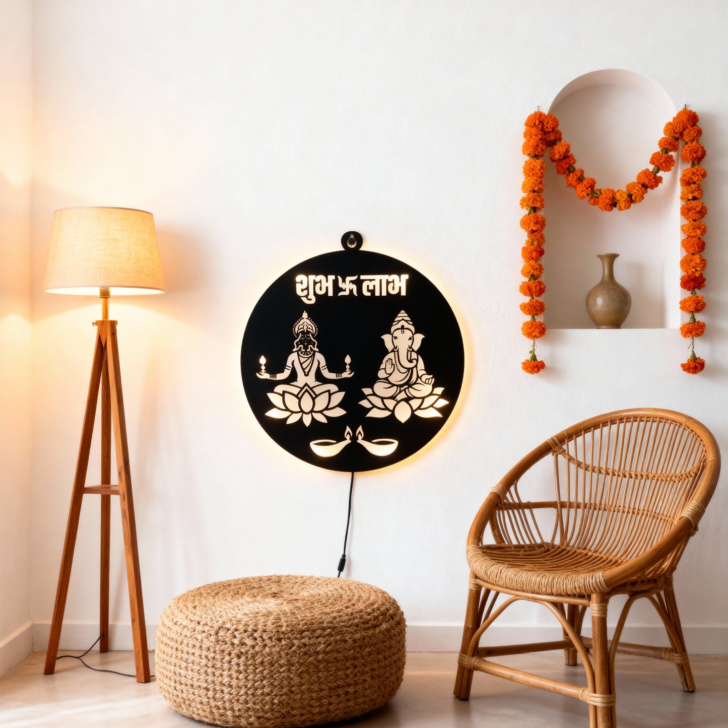 Shubh Labh Laxmi Ganesh LED Wall Light – Festive Diwali Home Decor