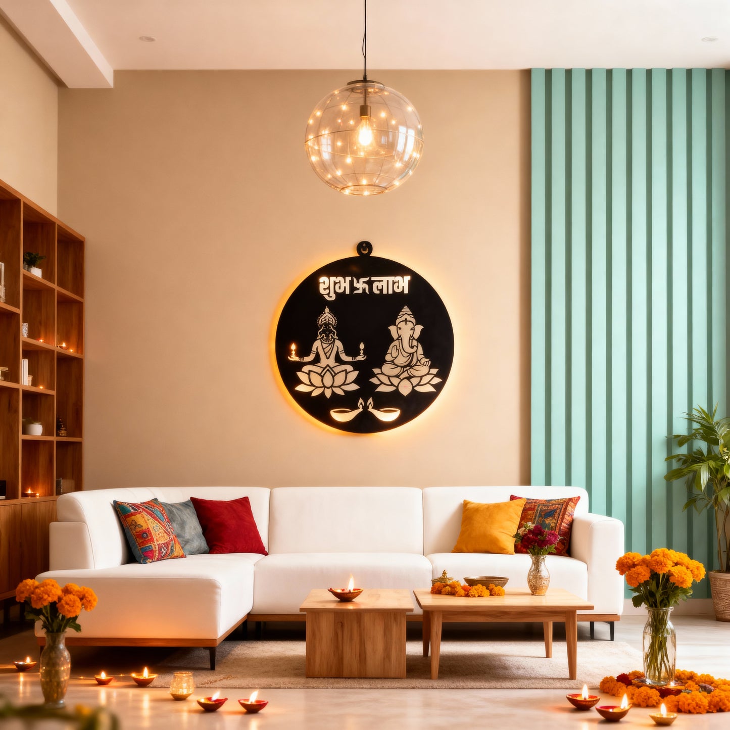 Shubh Labh Laxmi Ganesh LED Wall Light – Festive Diwali Home Decor